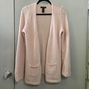 Express Mohair Wool Blend Cardigan S Blush Pink Longline Soft Fuzzy Stretch Y2K